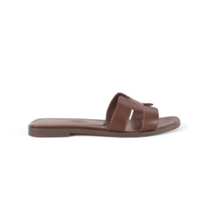Hermes Grey Oxide Leather Oran Slide Sandal Sz 35