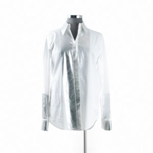 Jil Sander White, Silver Cotton LS Shirt Sz 34