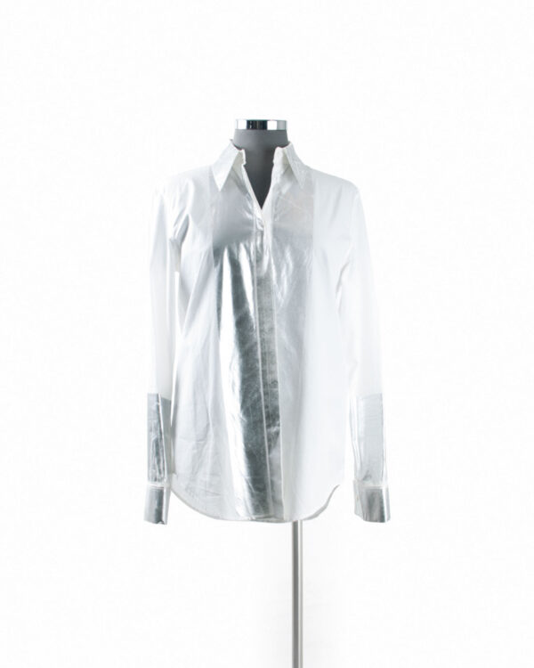 Jil Sander White, Silver Cotton LS Shirt Sz 34