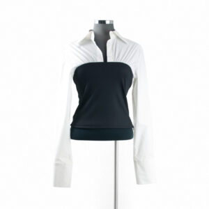 Anna Quan Cream, Black Cotton RIB LS Shirt Sz 10