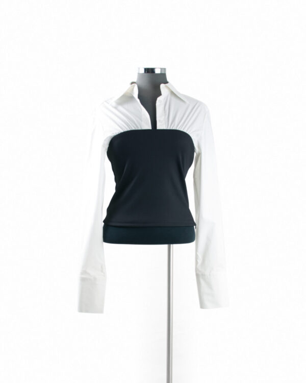 Anna Quan Cream, Black Cotton RIB LS Shirt Sz 10