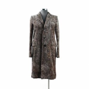 St Laurent Beige, Tan, Black, Cotton/Viscose, Ocelot Chesterfield Mini Leopard Coat Sz 38