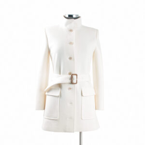 St Laurent Cream Poly/Wool Jacket w Belt Sz 40