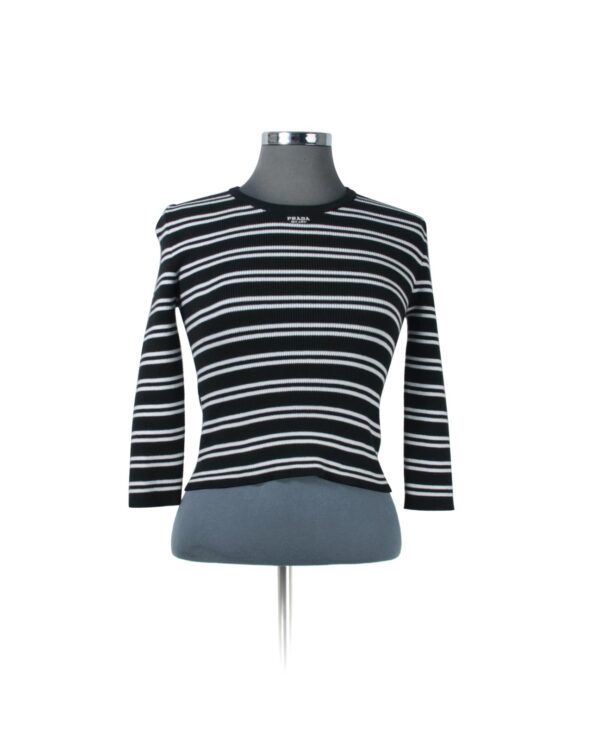 Prada Black, White Cotton RIB Knit Top Sz 38 | SKU 66.94.65.3. APT57.com